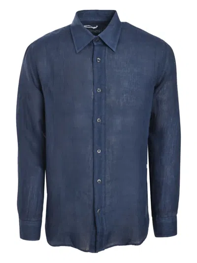 120% Lino Linen Button-up Shirt In Blue