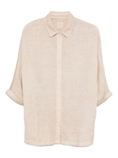 120% Lino Linen Button-up Shirt In Burgundy