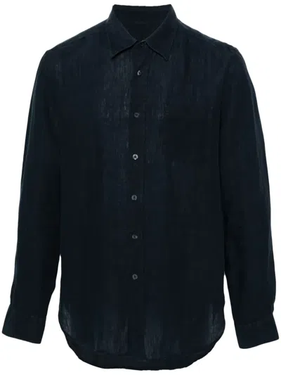 120% Lino Linen Buttoned Shirt In Blue