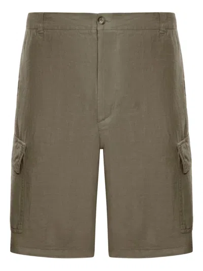 120% Lino Linen Cargo Bermuda In Green