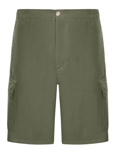 120% Lino Linen Cargo Bermuda Shorts In Green