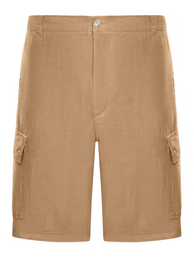 120% Lino Linen Cargo Bermuda Shorts In Neutral
