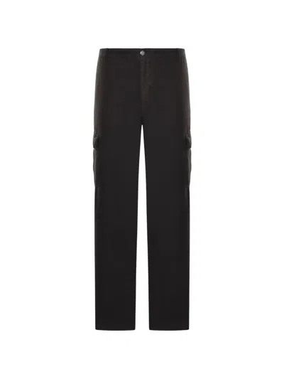 120% Lino Linen Cargo Trousers In Black