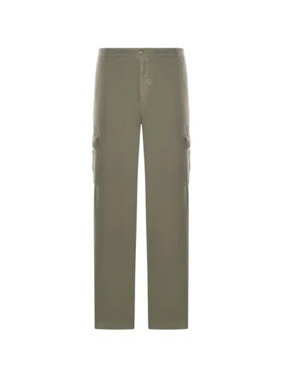 120% Lino Linen Cargo Trousers In Green