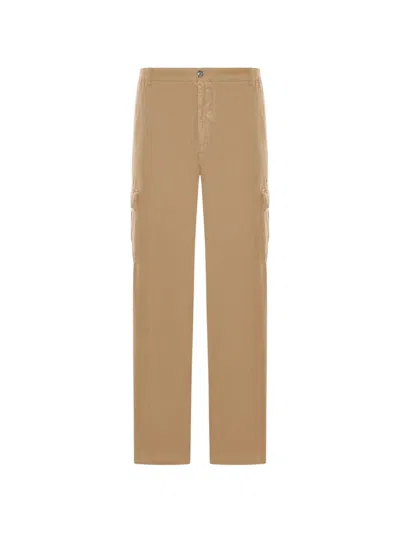 120% Lino Linen Cargo Trousers In Nude