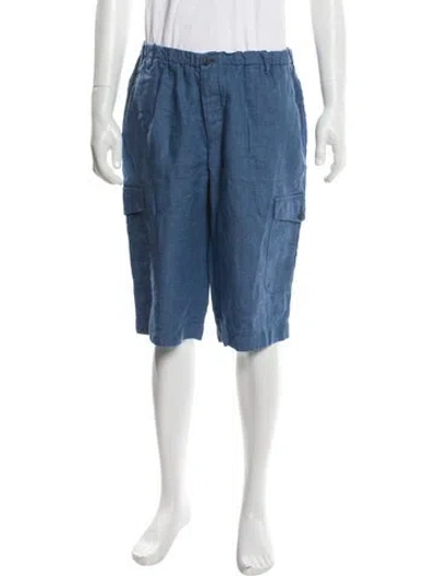 Pre-owned 120% Lino Linen Cargo Shorts In Blue