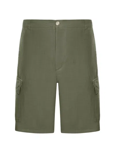 120% Lino Linen Cargo Bermuda Shorts In Green