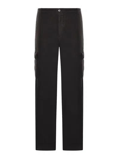 120% Lino Linen Cargo Trousers In Black