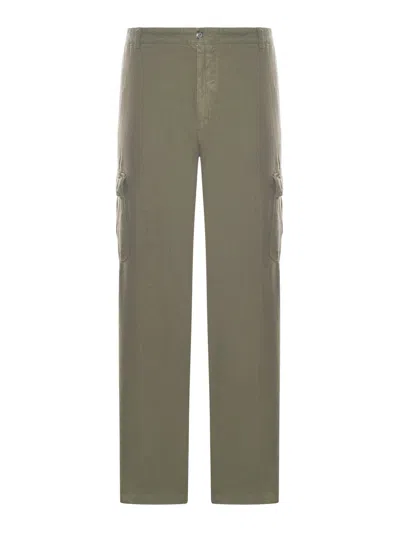 120% Lino Linen Cargo Trousers In Green