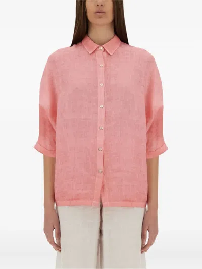 120% Lino Linen Collared Shirt In Pink