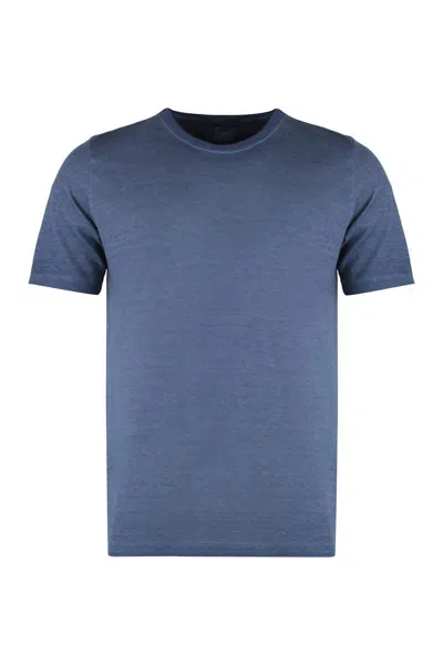 120% Lino Linen-cotton Blend T-shirt In Blue