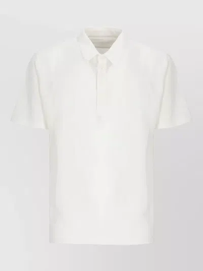 120% Lino Linen Cotton Polo Shirt Short Sleeves In White