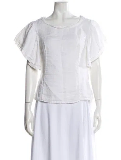 Pre-owned 120% Lino Linen Crew Neck Blouse In Neutral