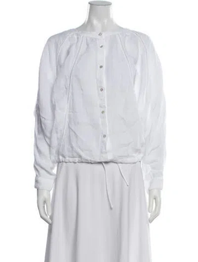 Pre-owned 120% Lino Linen Crew Neck Blouse W/ Tags In White