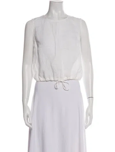 Pre-owned 120% Lino Linen Crew Neck Crop Top In Neutral