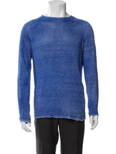 Pre-owned 120% Lino Linen Crew Neck Pullover In Blue