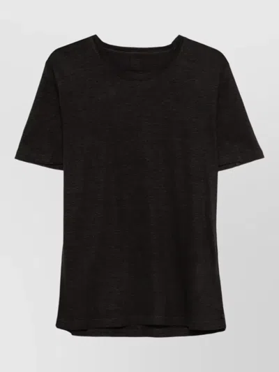 120% Lino Linen Crew Neck Short Sleeve T-shirt In Black
