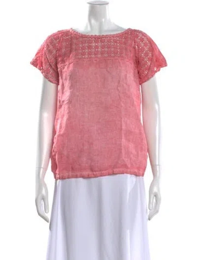 Pre-owned 120% Lino Linen Crew Neck Top In Pink