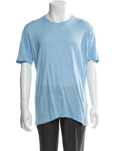 Pre-owned 120% Lino Linen Crew Neck T-shirt In Blue