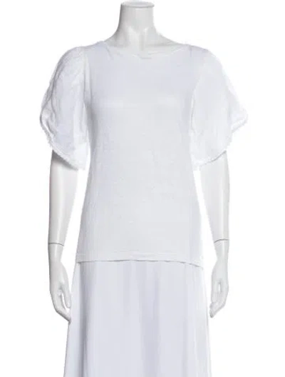Pre-owned 120% Lino Linen Crew Neck T-shirt W/ Tags In White