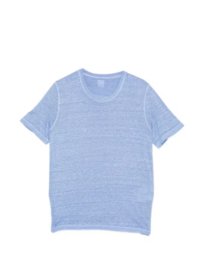 120% Lino Linen Crew-neck T-shirt In Blue