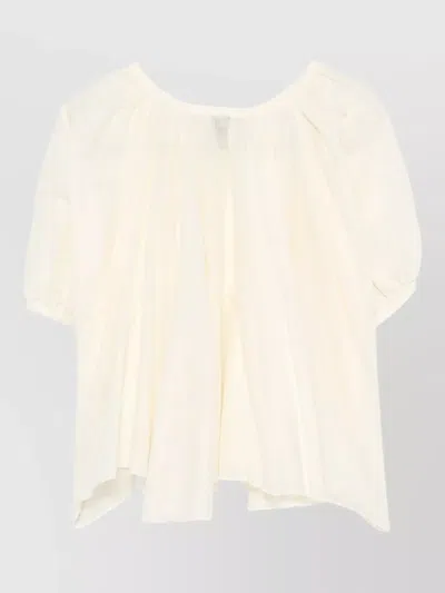 120% Lino Linen Cropped Blouse Ruffled Short Sleeves