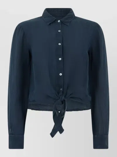 120% Lino Linen Cropped Long-sleeve Blouse