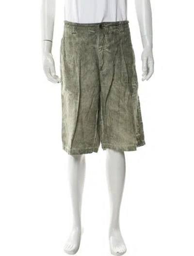 Pre-owned 120% Lino Linen Flat Front Shorts In Green