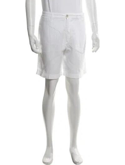 Pre-owned 120% Lino Linen Flat Front Shorts In White