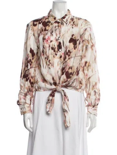 Pre-owned 120% Lino Linen Floral Print Button-up Top In Multi