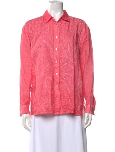 Pre-owned 120% Lino Linen Floral Print Button-up Top In Pink