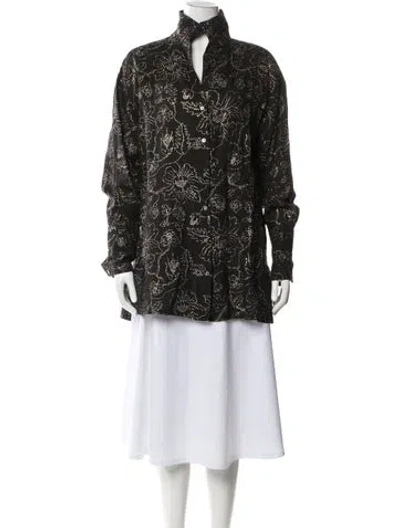 Pre-owned 120% Lino Linen Floral Print Top In Green