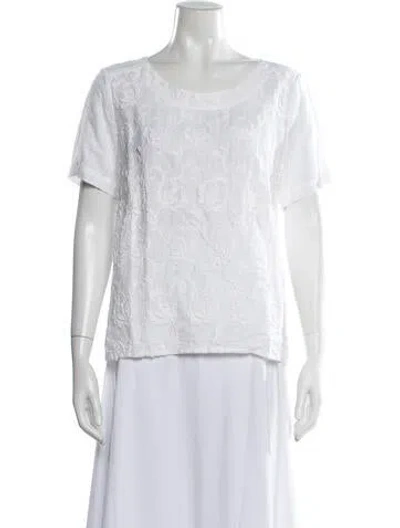 Pre-owned 120% Lino Linen Floral Print Top In White
