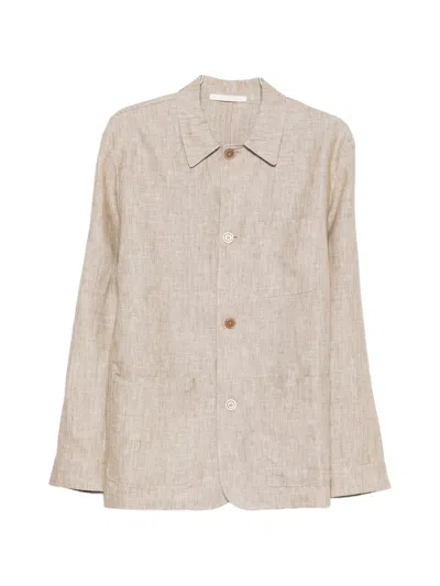 120% Lino Linen Jacket With Button Closure For Men In Neutral