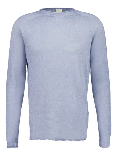 120% Lino Long Sleeves Linen Tshirt In Blue