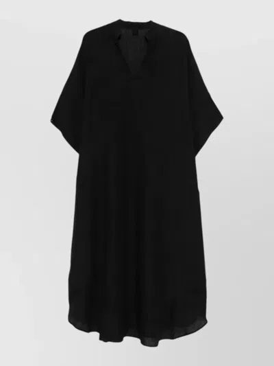 120% Lino Linen Kaftan Dress Loose Silhouette In Black