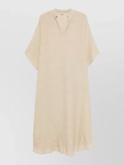 120% Lino Linen Kaftan Knee Length Relaxed Fit In Neutral