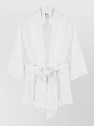 120% Lino Linen Kimono Jacket Belted Waist Design In White