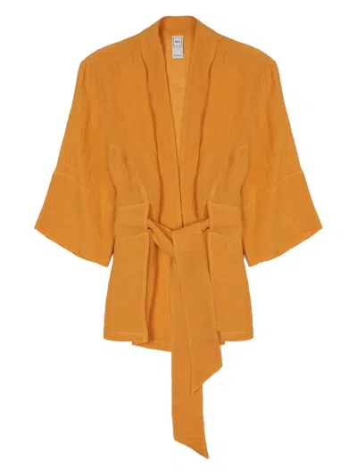 120% Lino Linen Kimono Jacket In Orange