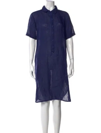 Pre-owned 120% Lino Linen Knee-length Dress In Blue