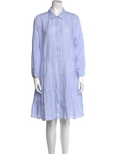 Pre-owned 120% Lino Linen Knee-length Dress In Blue