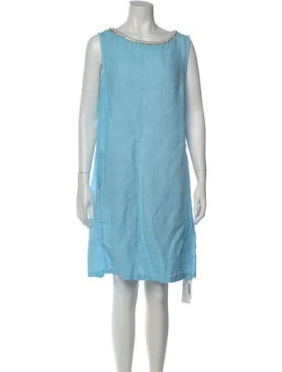Pre-owned 120% Lino Linen Knee-length Dress In Blue