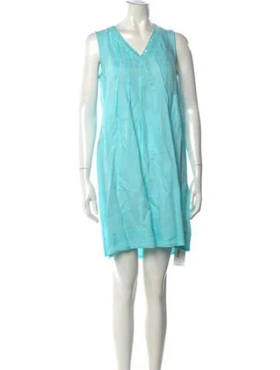 Pre-owned 120% Lino Linen Knee-length Dress In Blue