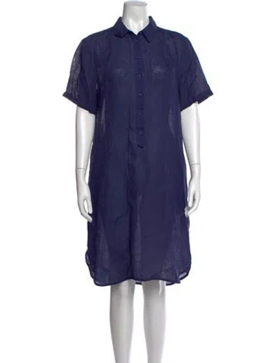 Pre-owned 120% Lino Linen Knee-length Dress In Blue
