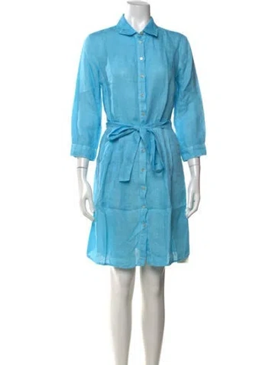 Pre-owned 120% Lino Linen Knee-length Dress In Blue