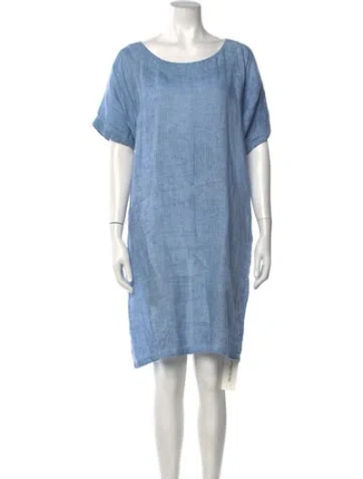 Pre-owned 120% Lino Linen Knee-length Dress In Blue