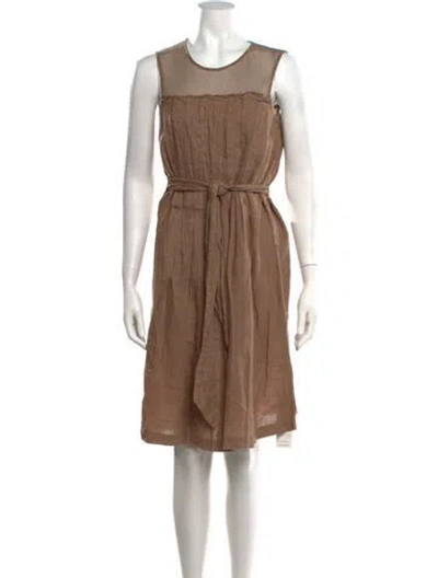 Pre-owned 120% Lino Linen Knee-length Dress In Brown