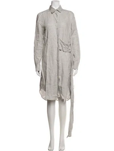 Pre-owned 120% Lino Linen Knee-length Dress In Grey