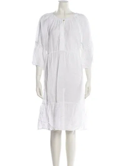 Pre-owned 120% Lino Linen Knee-length Dress In White