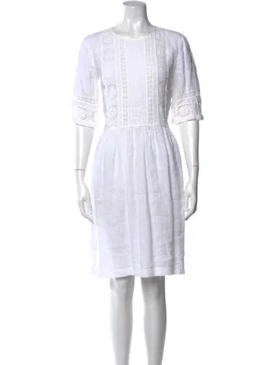 Pre-owned 120% Lino Linen Knee-length Dress In White